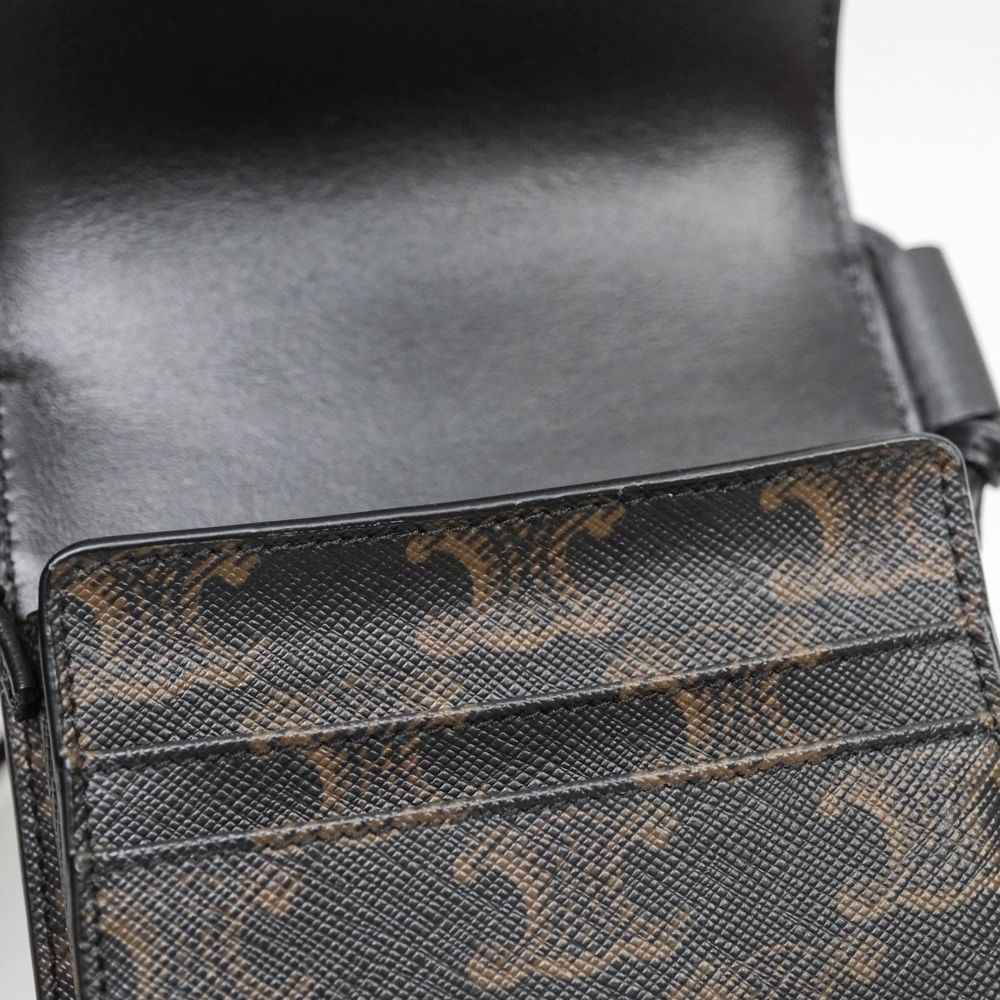 Celine Phone Pouch Black Triomphe Canvas