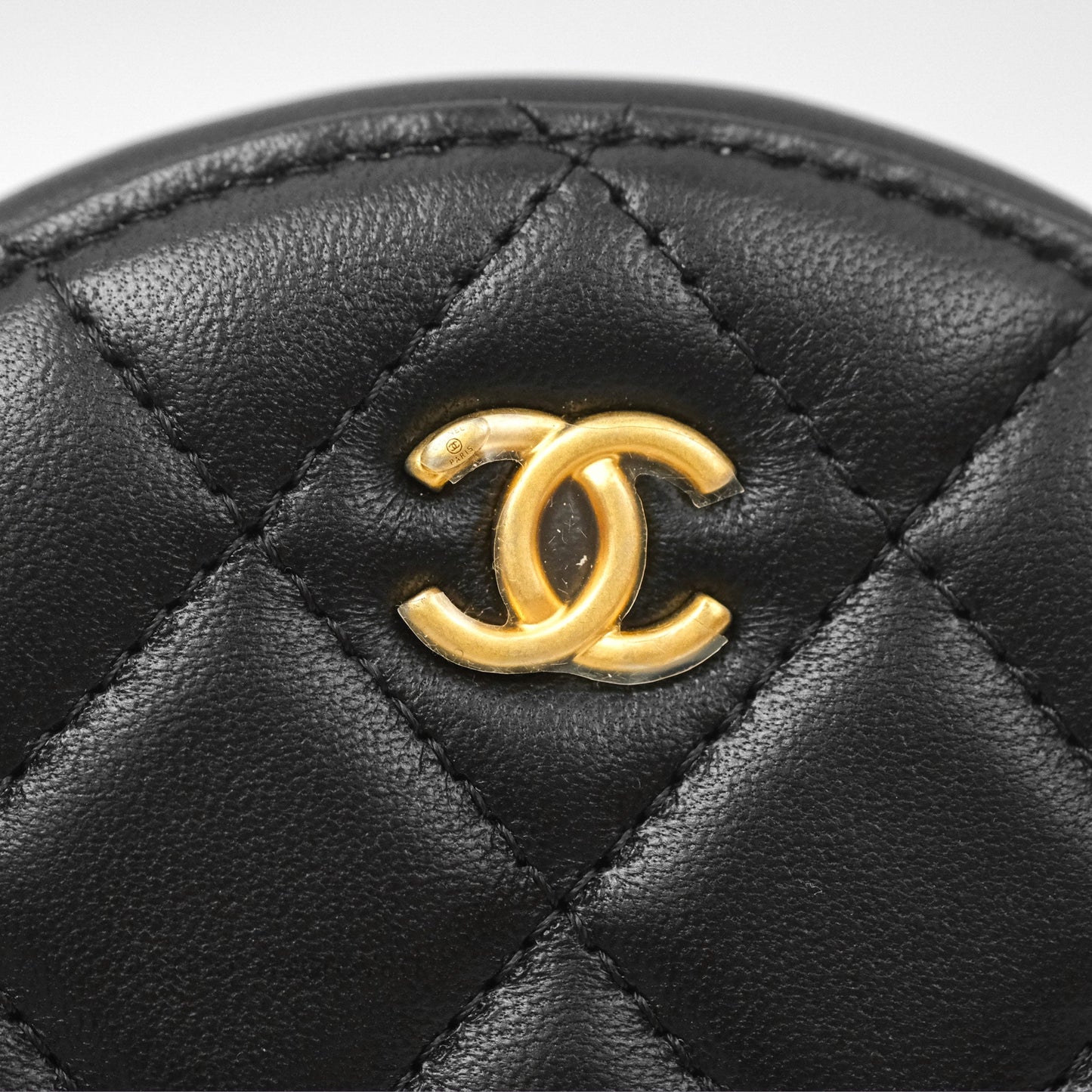 Chanel Quilted Round Pearl Crush Clutch With Chain Black Lambskin Aged Gold Hardware