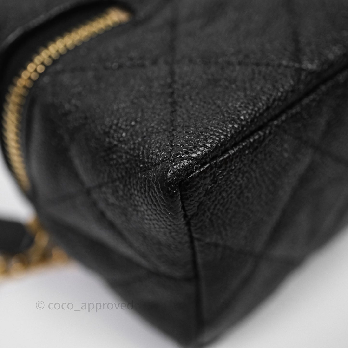 Chanel Quilted Mini Top Handle Vanity With Chain Black Caviar Aged Gold Hardware