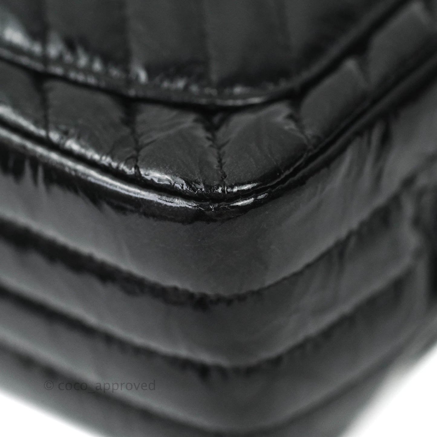 Chanel Mini Square Chevron Black Crumpled Metallic Patent So Black