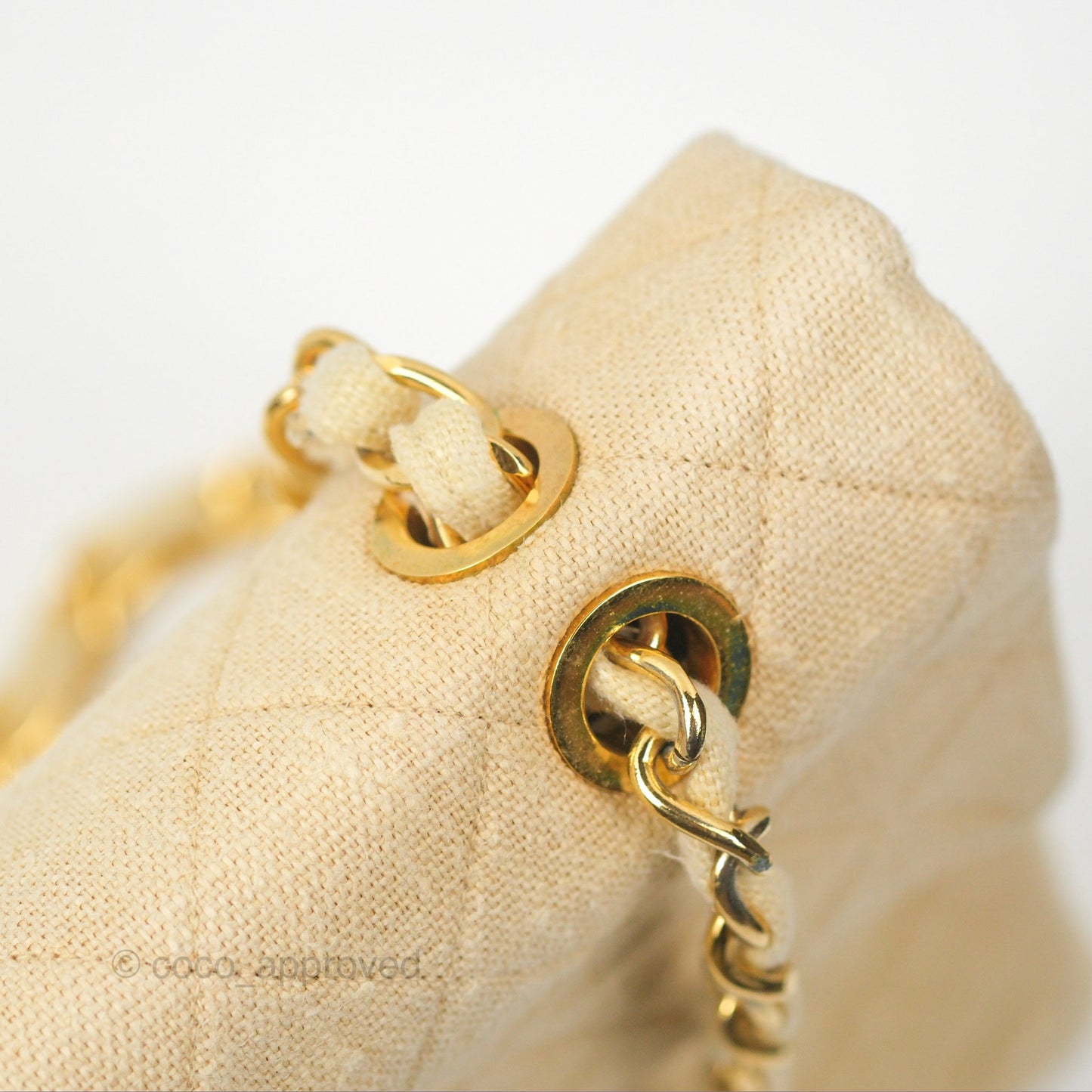 Chanel Vintage XL Jumbo Single Flap Beige Cotton Canvas 24K Gold Hardware