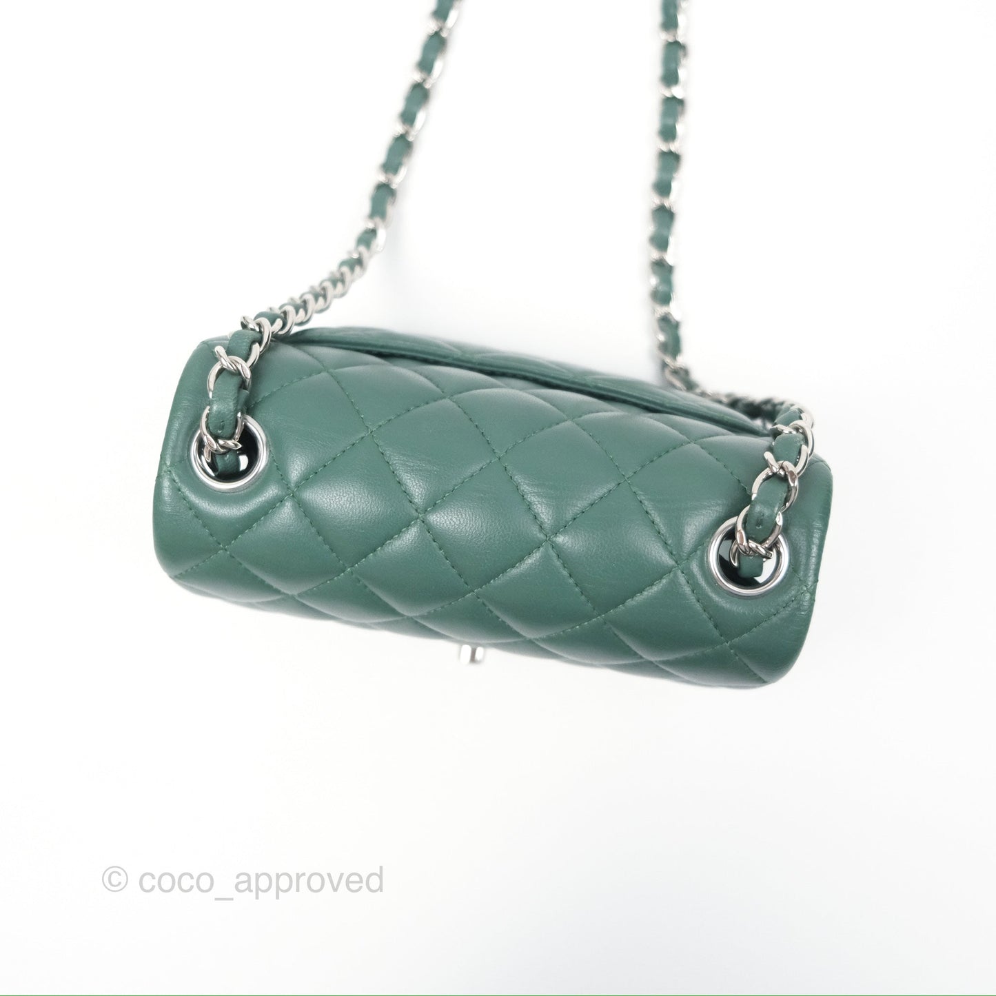 Chanel Mini Square Quilted Green Lambskin Silver Hardware