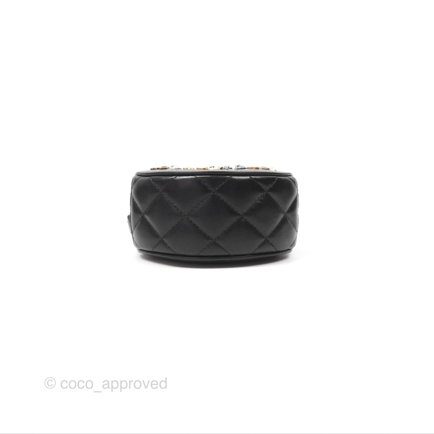 Chanel Studded CC Round Clutch With Chain Black Lambskin Gold Hardware