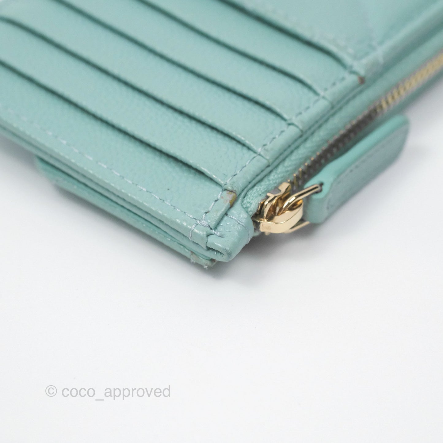 Chanel Quilted Zip Flap Card Holder Tiffany Blue Caviar Gold Hardware