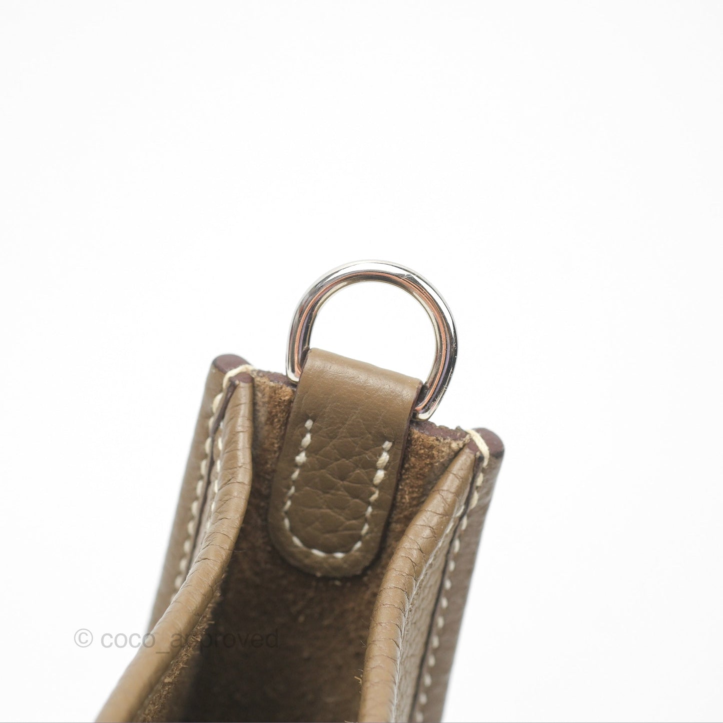 Hermès Mini Evelyne Etoupe Clemence Palladium Hardware with Bleu Indigo Strap