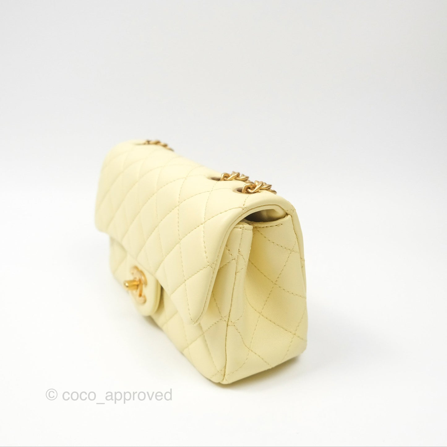 Chanel Mini Rectangular Flap with Camellia Adjustable Chain Yellow Lambskin Aged Gold Hardware 23S