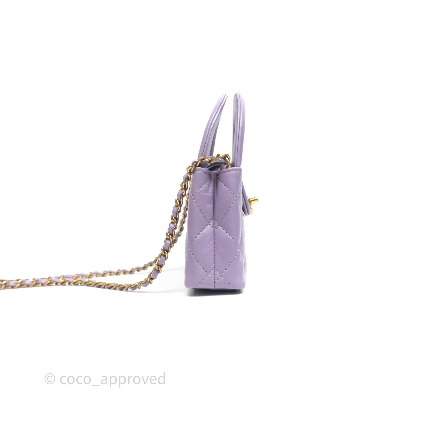 Chanel Mini Nano Kelly Bag Purple Shiny Calfskin Aged Gold Hardware