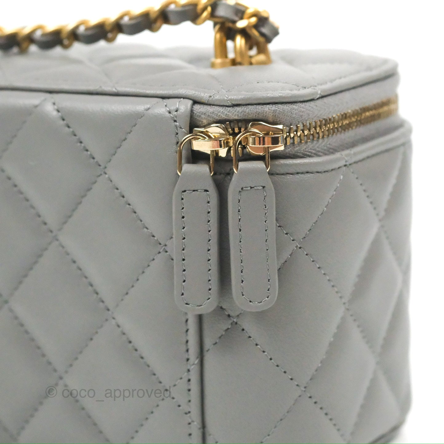 Chanel Vanity Rectangular Metal Top Handle Grey Lambskin Aged Gold Hardware