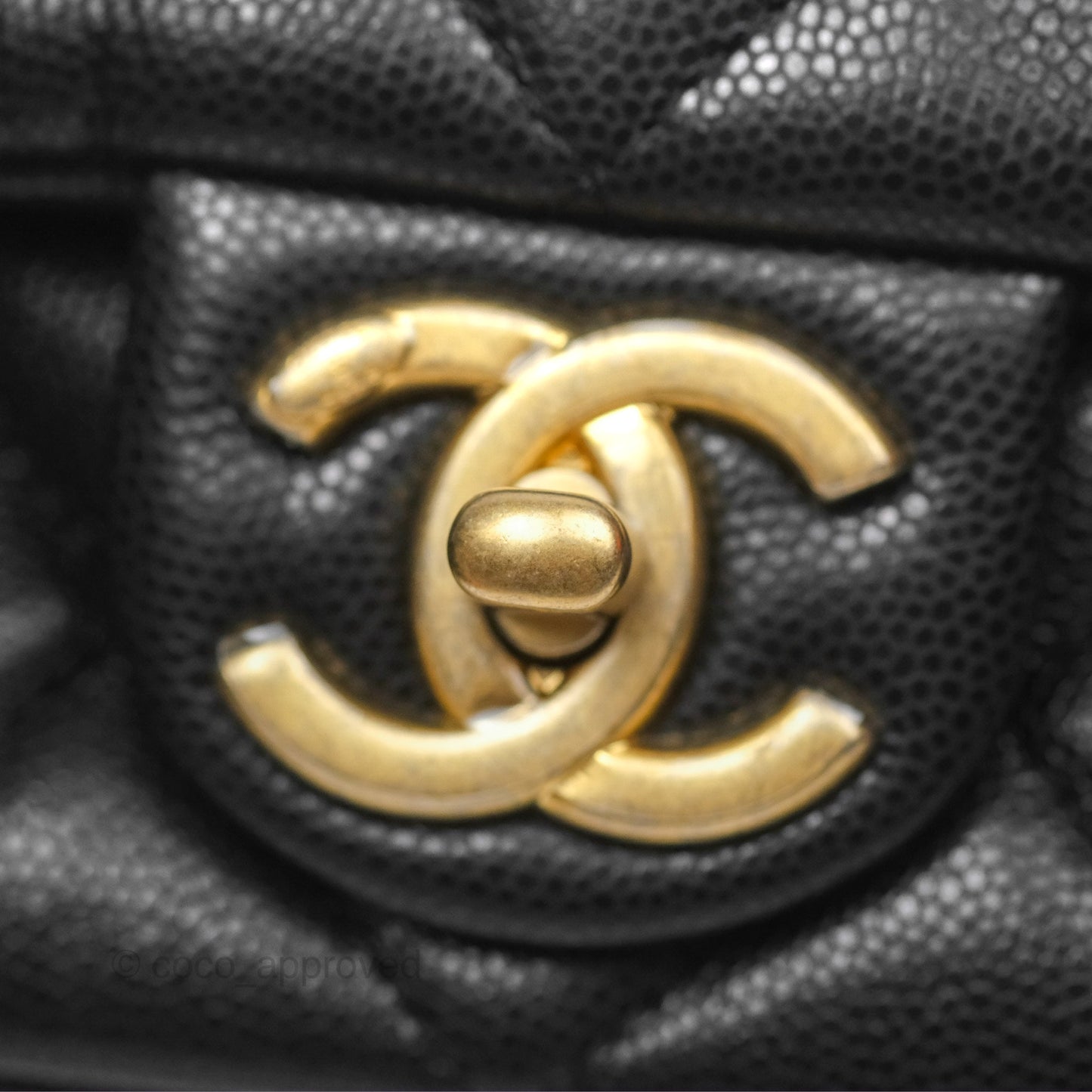 Chanel Mini Flap with Coin Charm Black Caviar Aged Gold Hardware 22A
