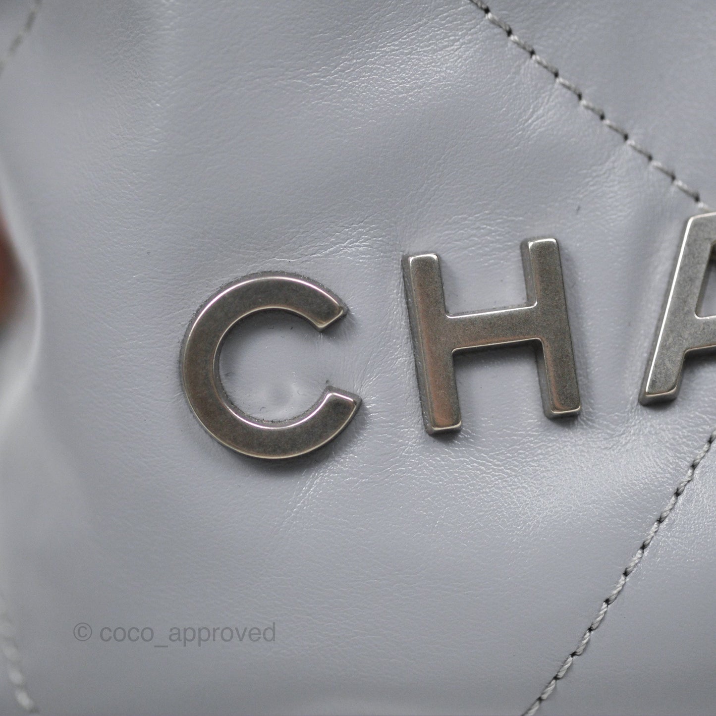 Chanel 22 Mini Bag Light Grey Shiny Crumpled Calfskin Matte Silver Hardware