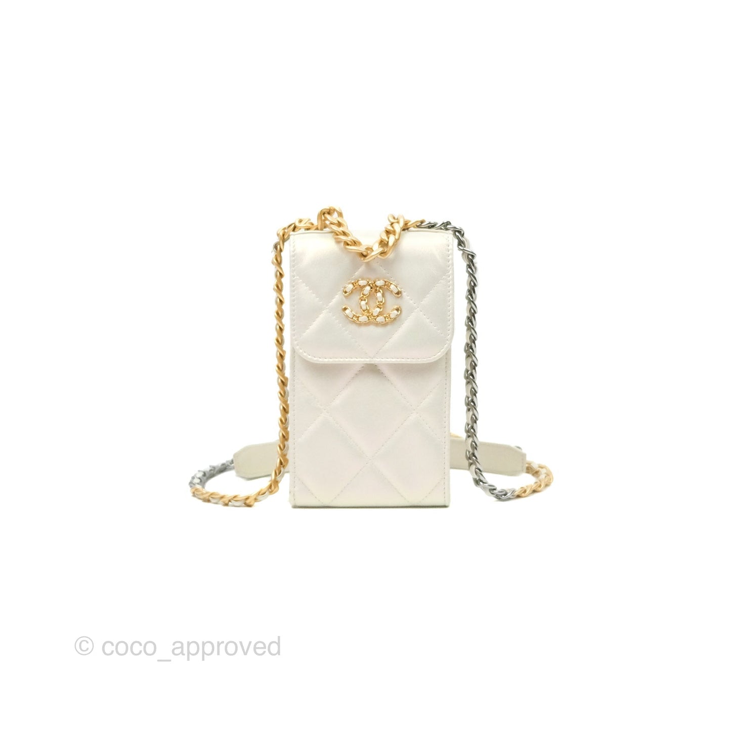 Chanel 19 Phone Holder Iridescent Ivory Mixed Hardware