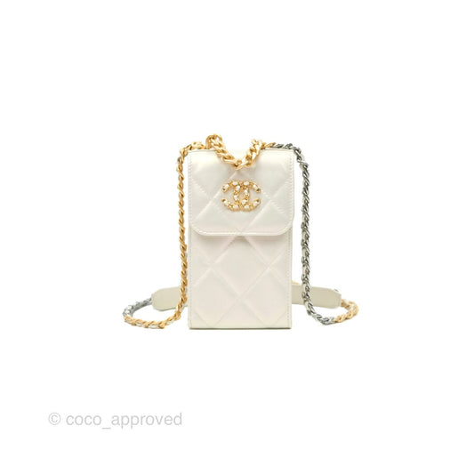 Chanel 19 Phone Holder Iridescent Ivory Mixed Hardware