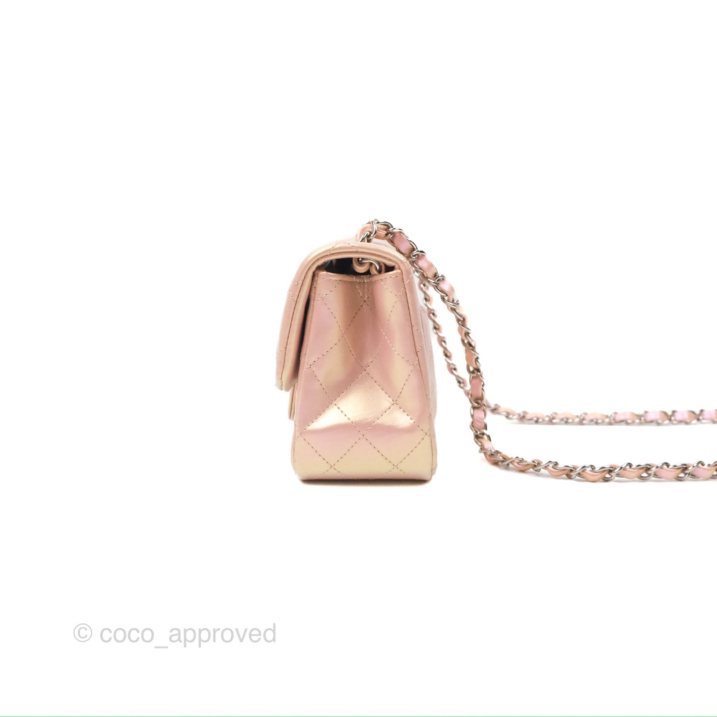 Chanel Mini Square Quilted Iridescent Pink Silver Hardware