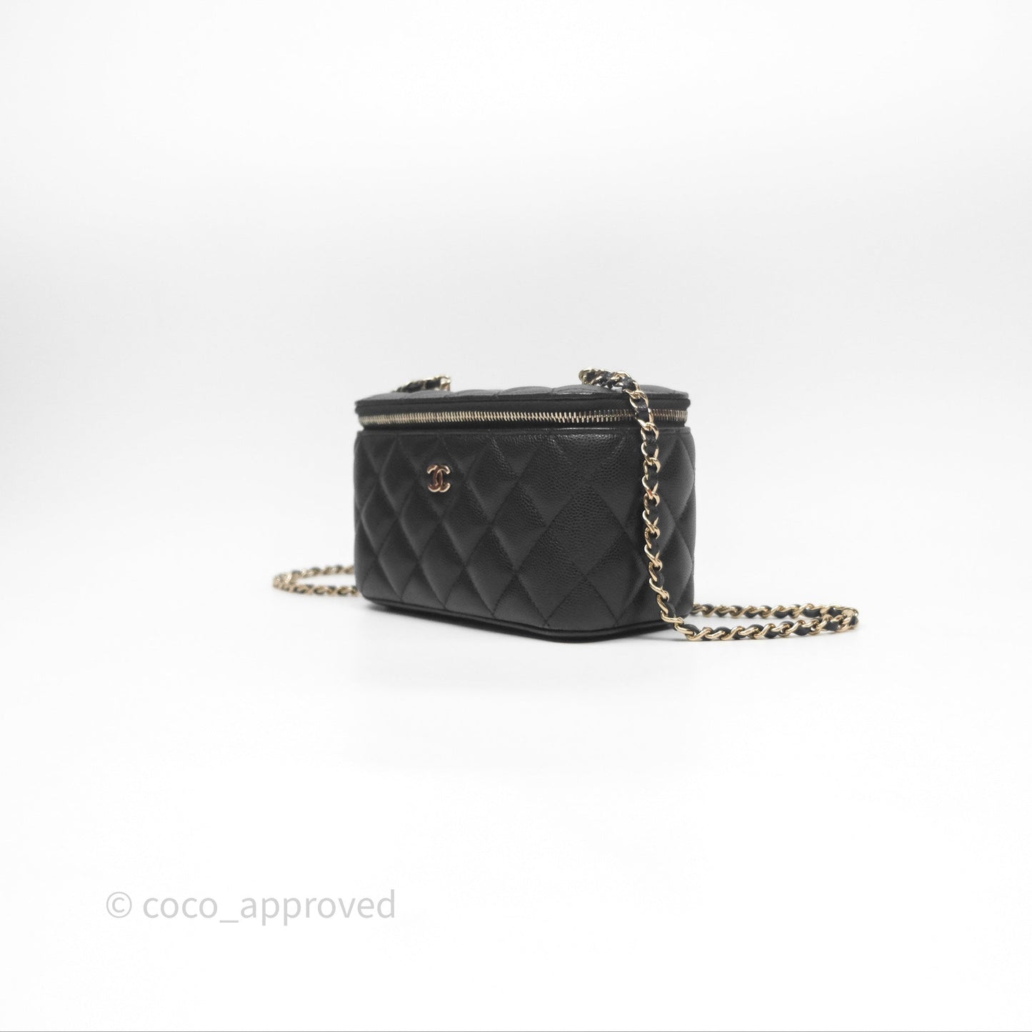 Chanel Vanity Rectangular With Chain Black Caviar Gold Hardware