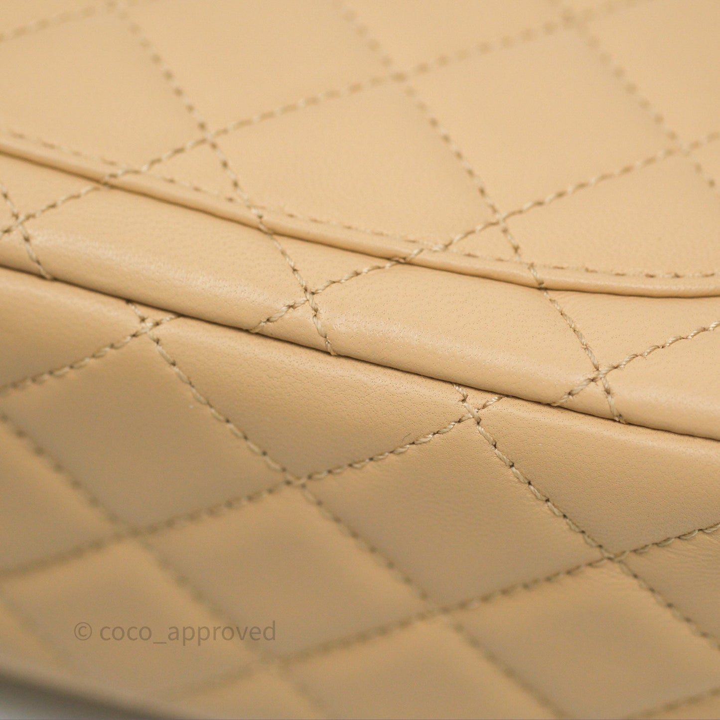 Chanel Pearl Crush Mini Square Quilted Beige Lambskin Aged Gold Hardware