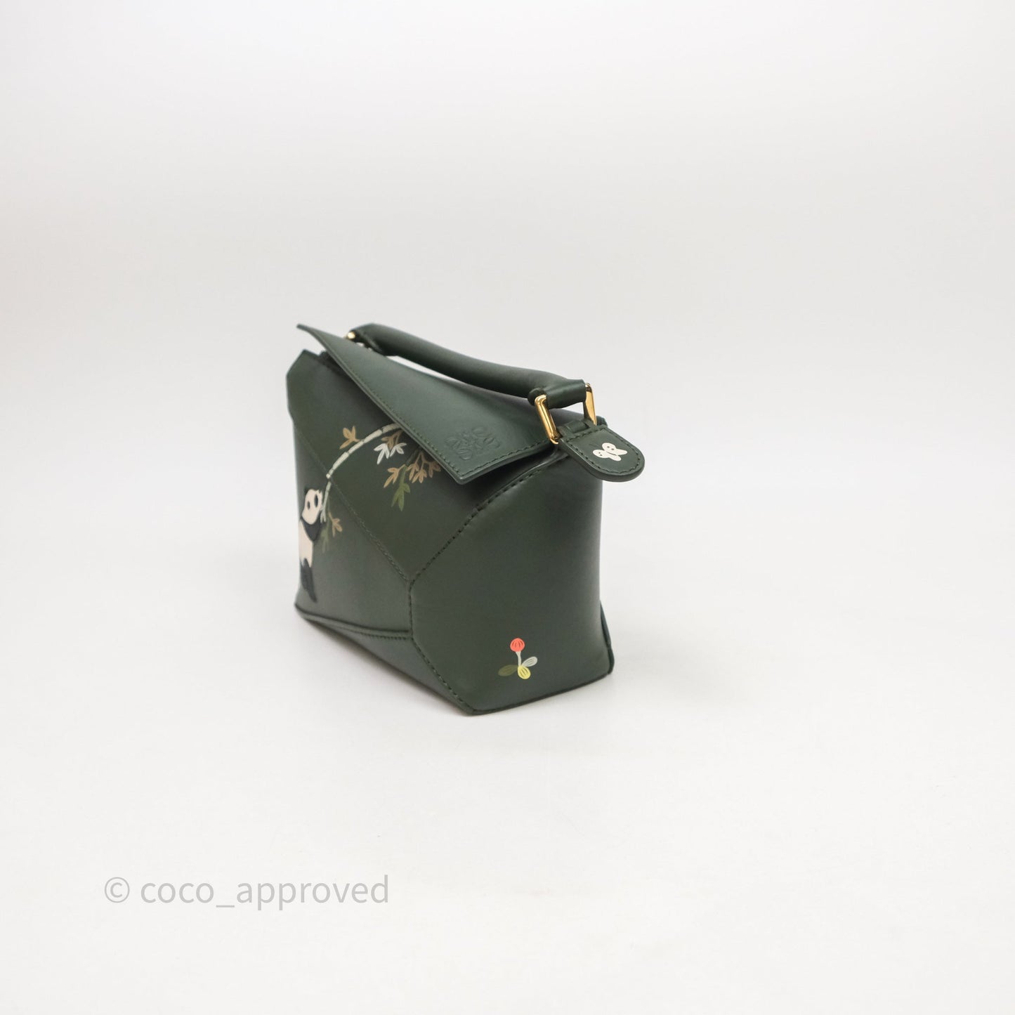 Loewe X SUNA FUJITA Mini Pandas Puzzle Bag Dark Green Calfskin Gold Hardware