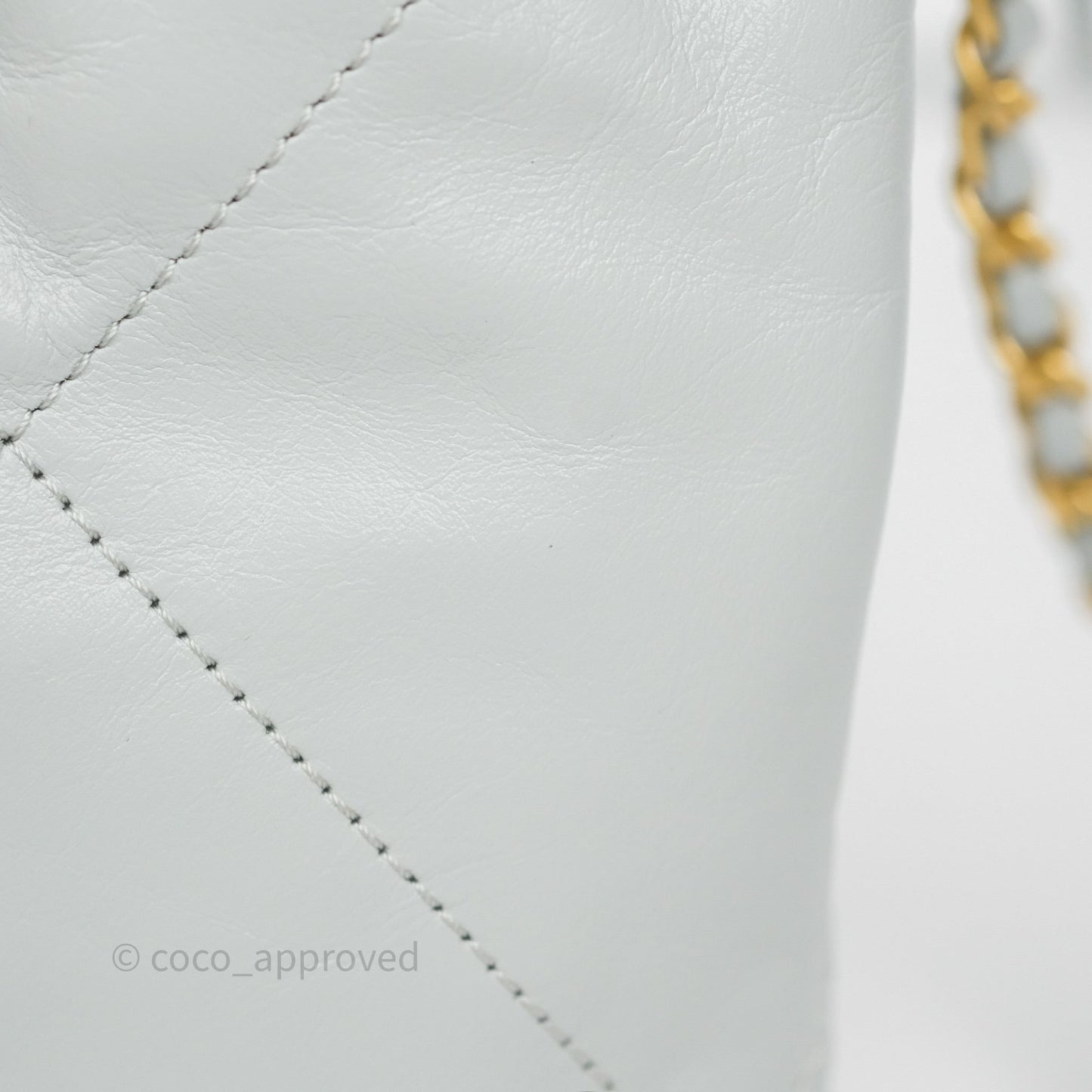 Chanel 22 Mini Bag Light Blue Shiny Crumpled Calfskin Aged Gold Hardware