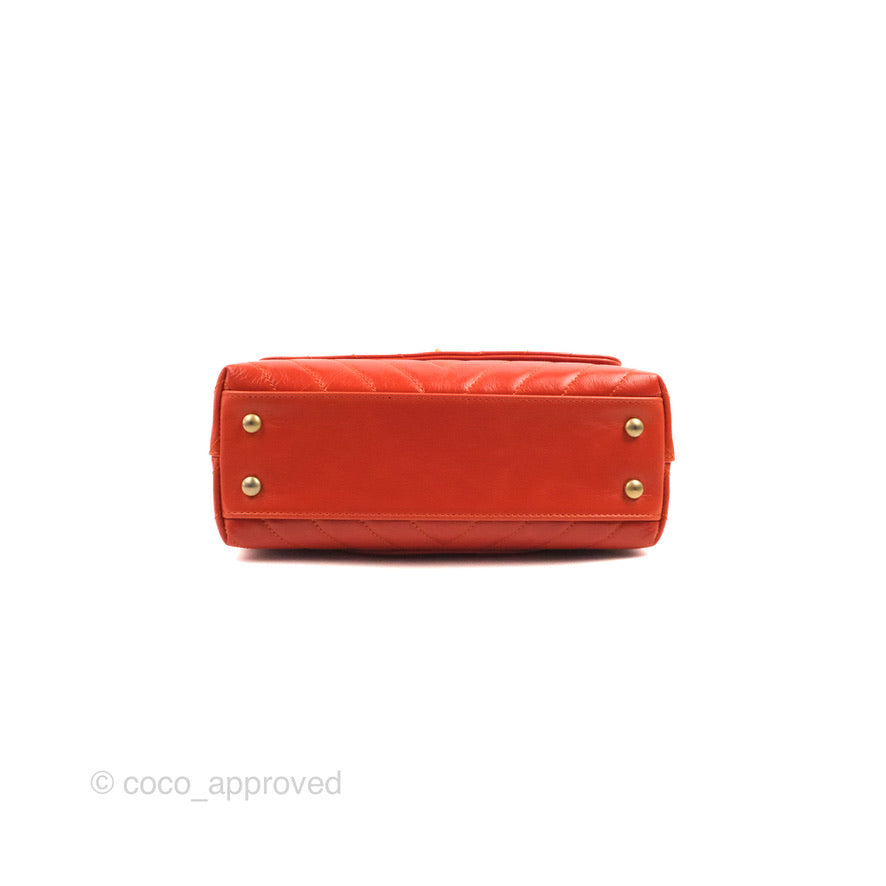 Chanel Chevron Small Coco Handle Dark Orange Shiny Aged Calfskin Aged Gold Hardware