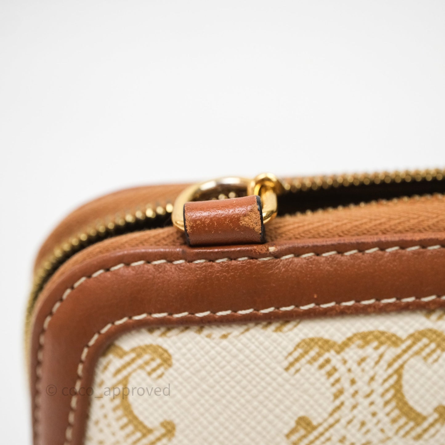 Celine Clutch With Chain Triomphe Canvas White/Tan