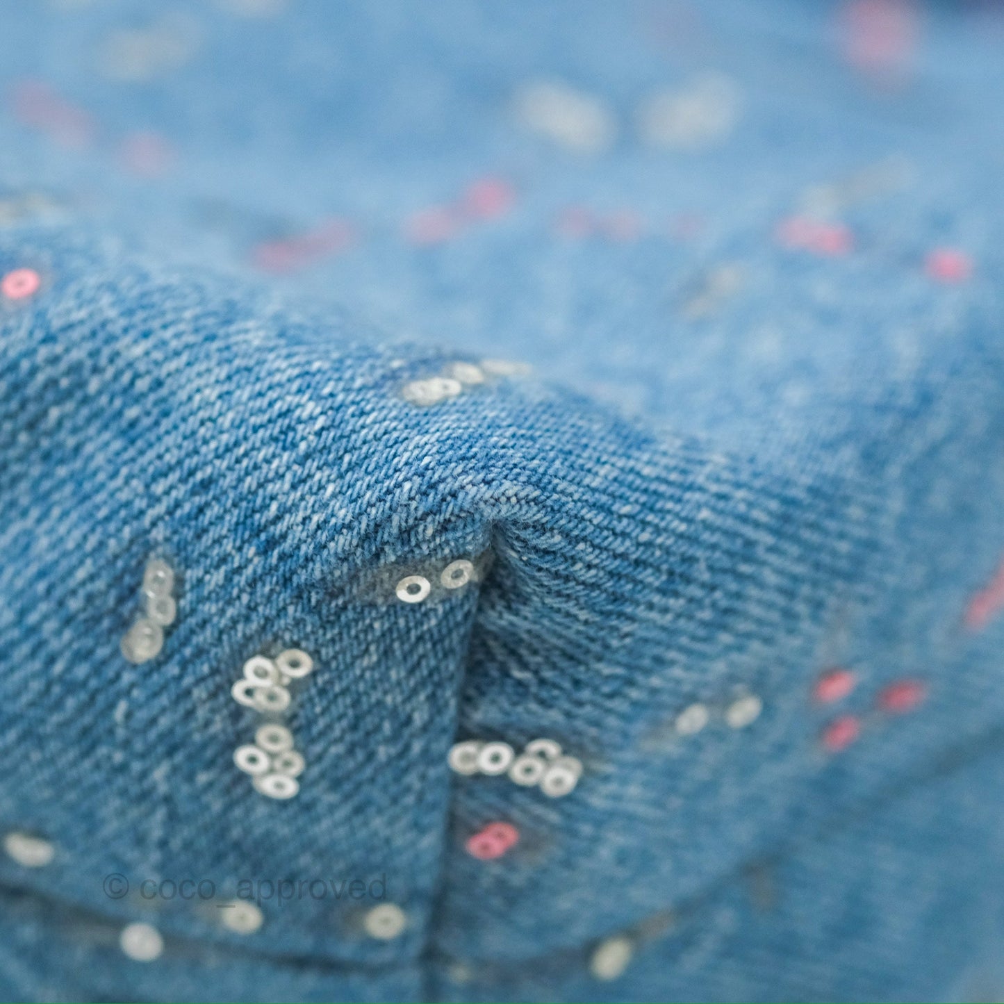 Chanel 22 Medium Denim Sequins Aged Silver Hardware