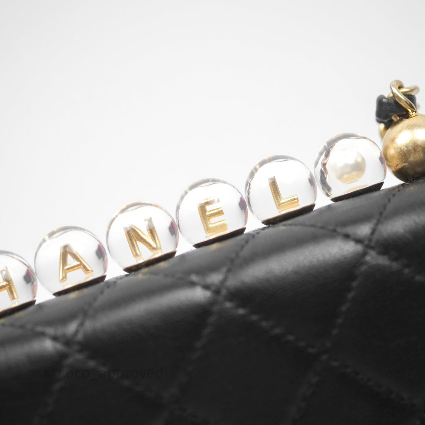 Chanel Quilted Chic Logo Pearls Flap Black Goatskin Aged Gold Hardware