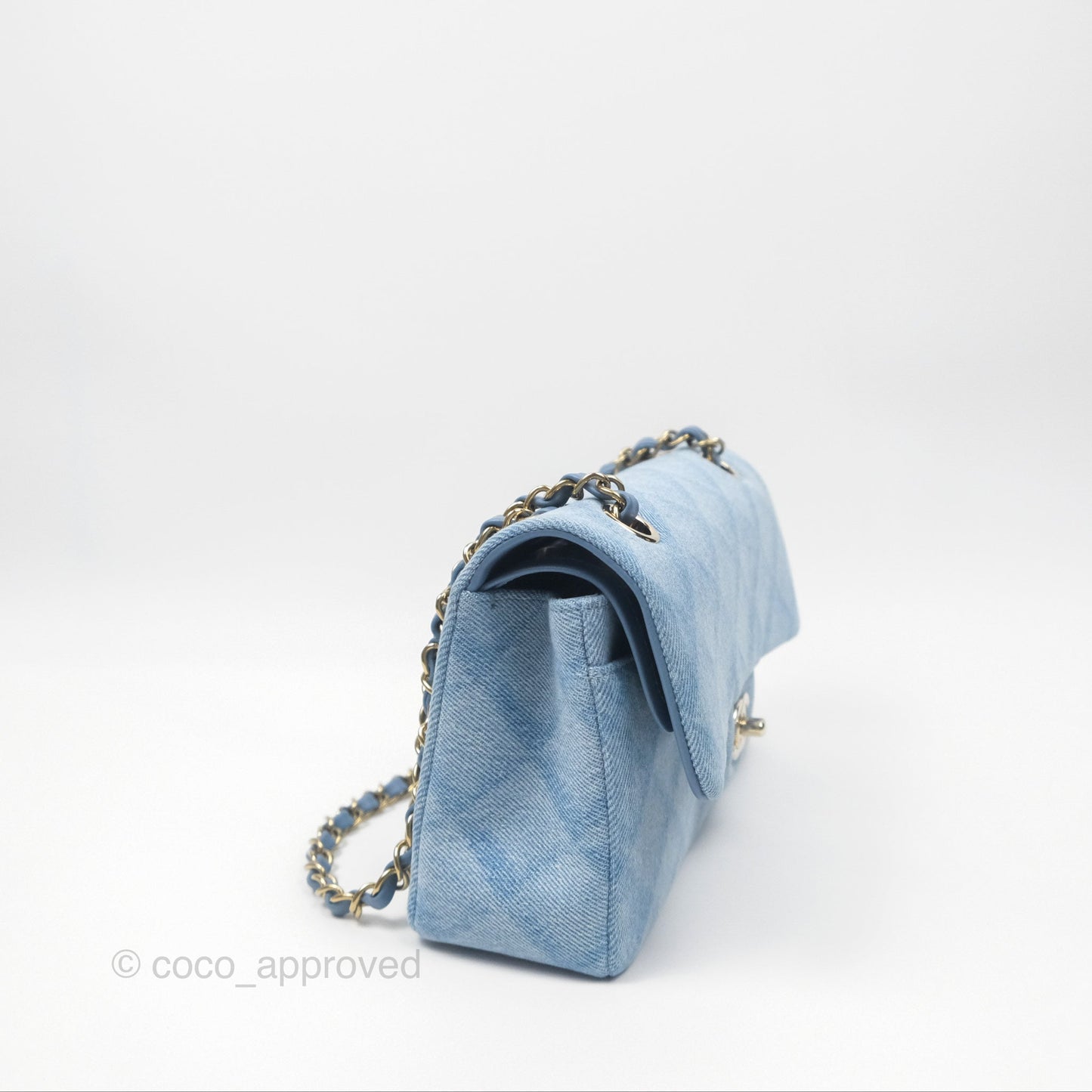 Chanel Quilted Small Double Flap Blue Printed Denim Gold Hardware
