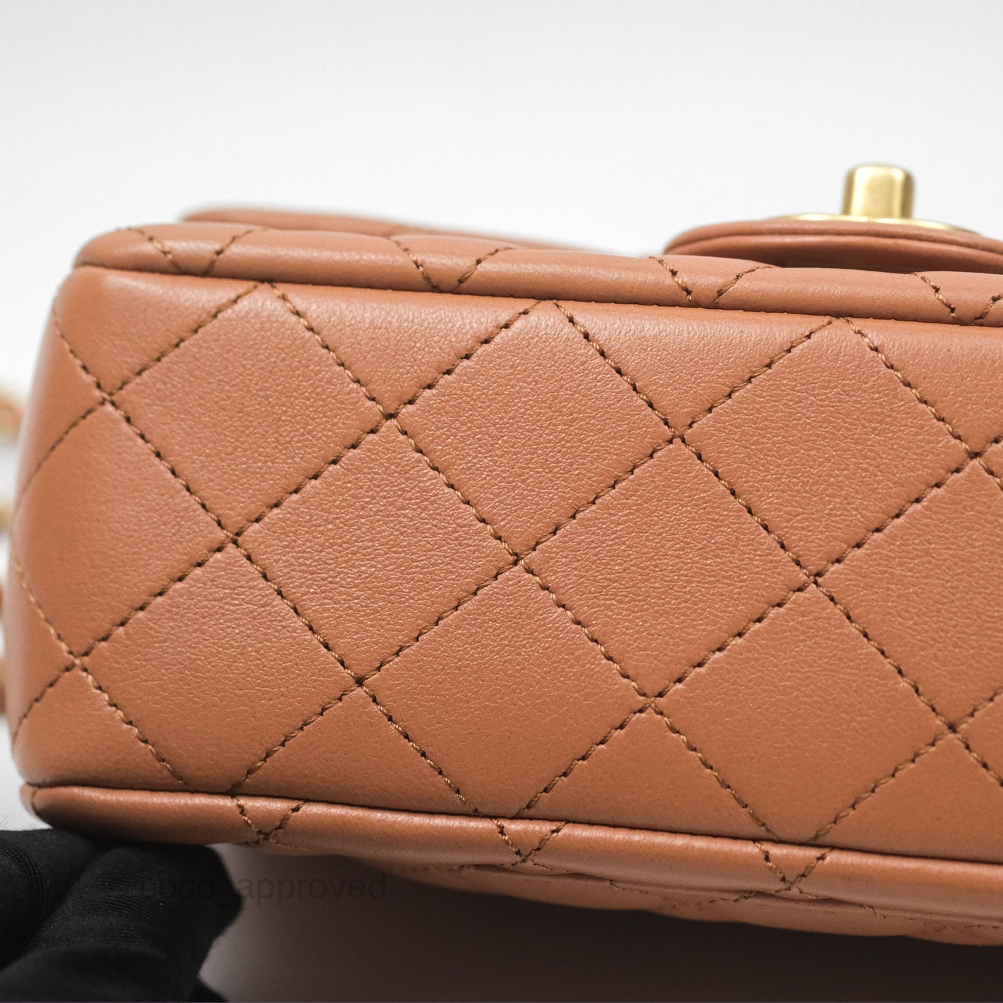 Chanel Mini Rectangular Pearl Crush Caramel Dark Beige Lambskin Aged Gold Hardware