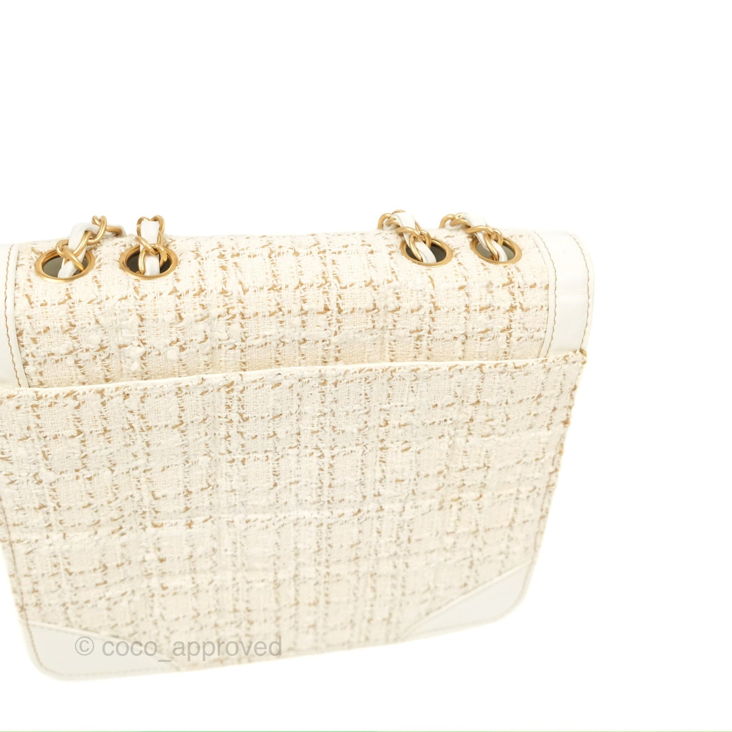 Chanel Small Tweed Flap Bag White Aged Gold Hardware