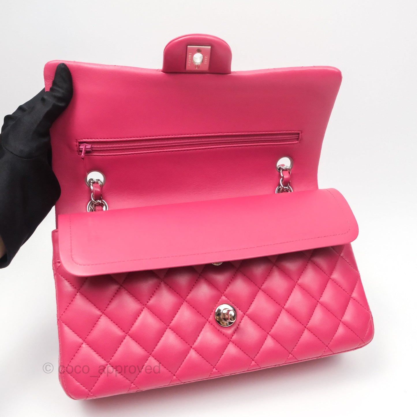 Chanel Classic M/L Medium Flap Quilted Dark Pink Lambskin Silver Hardware