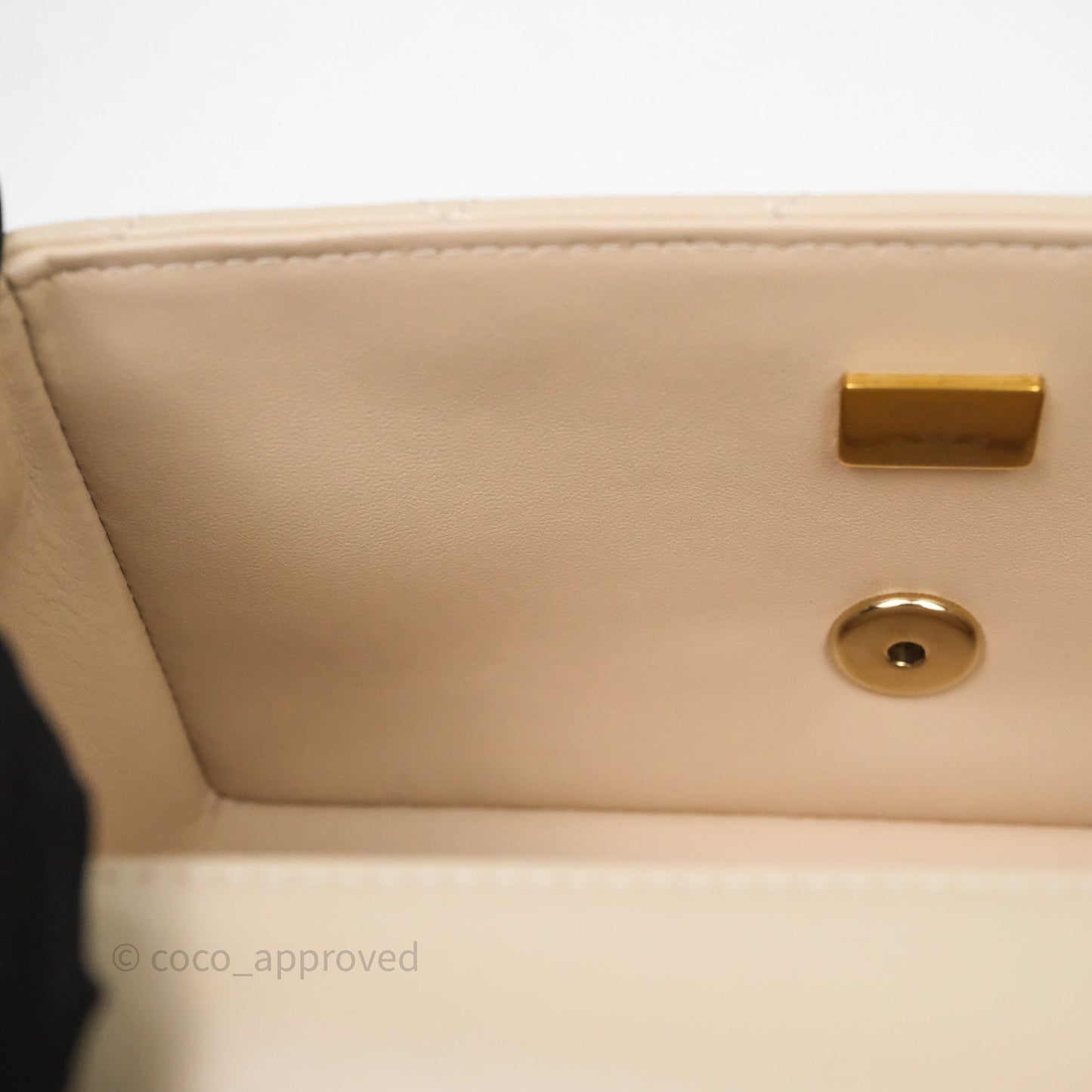 Chanel Top Handle Mini Rectangular Flap Beige Lambskin Shiny Gold Hardware