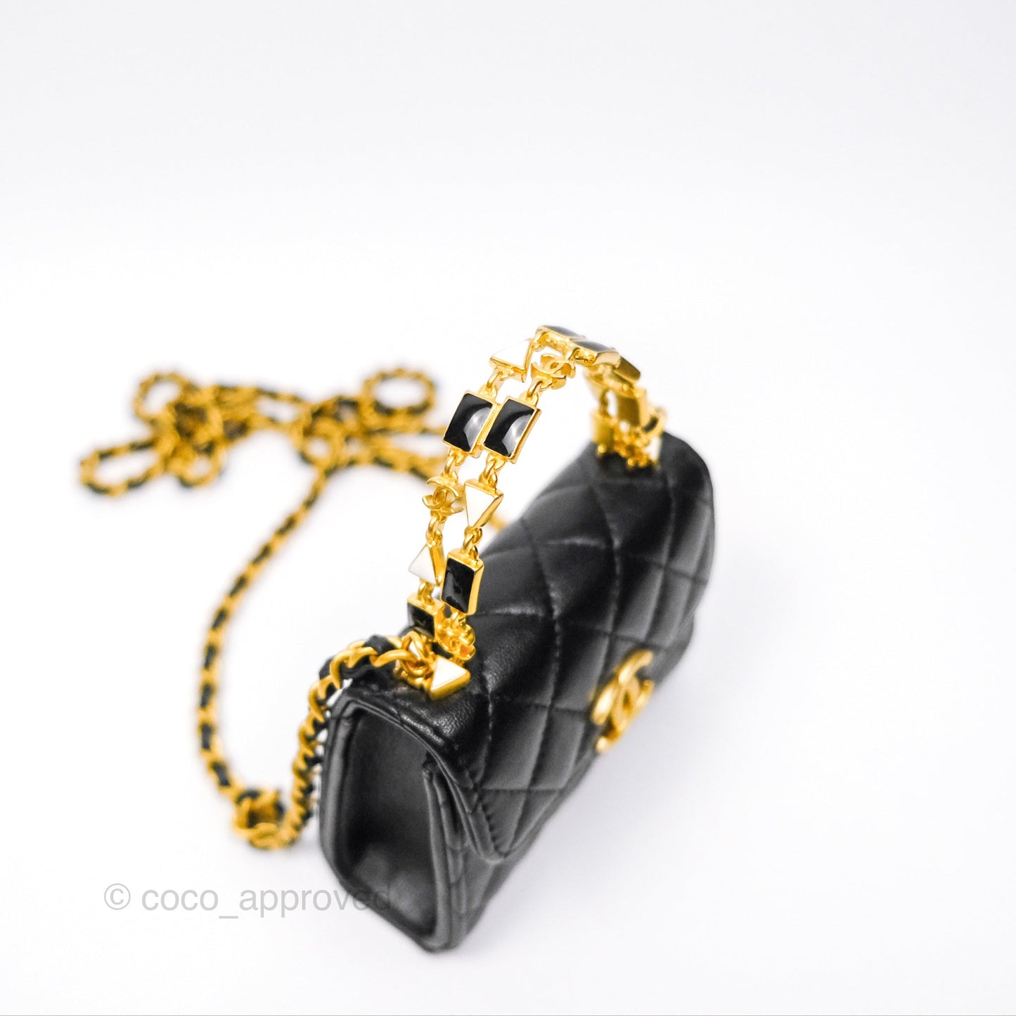 Chanel Mini Enamel Handle Clutch on Chain Black Lambskin Gold Hardware 22B