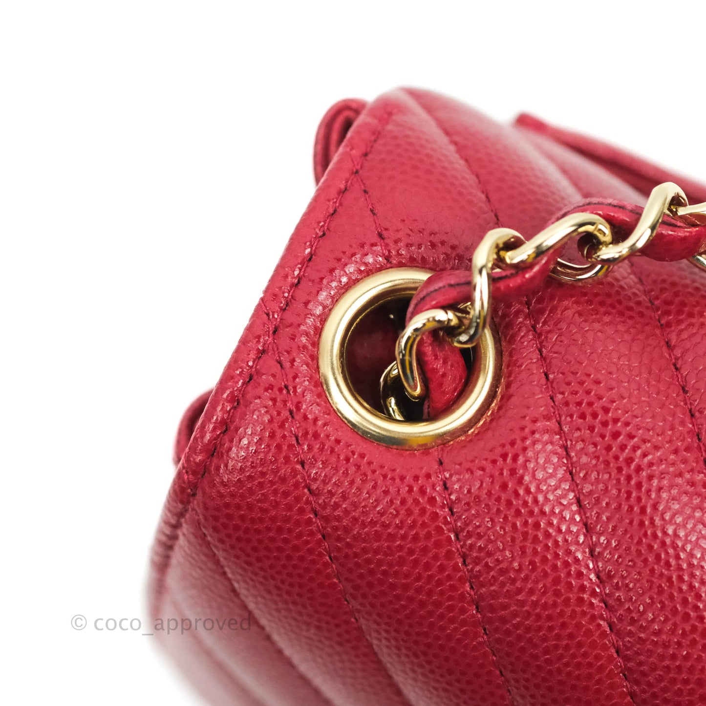 Chanel Mini Square Chevron Rosy Red Caviar Gold Hardware 18B