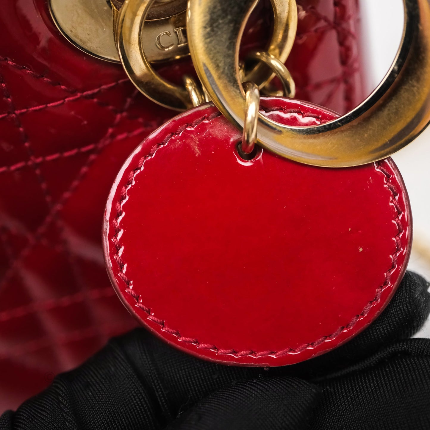 Christian Dior Mini Lady Dior Bag Red Patent Gold Hardware