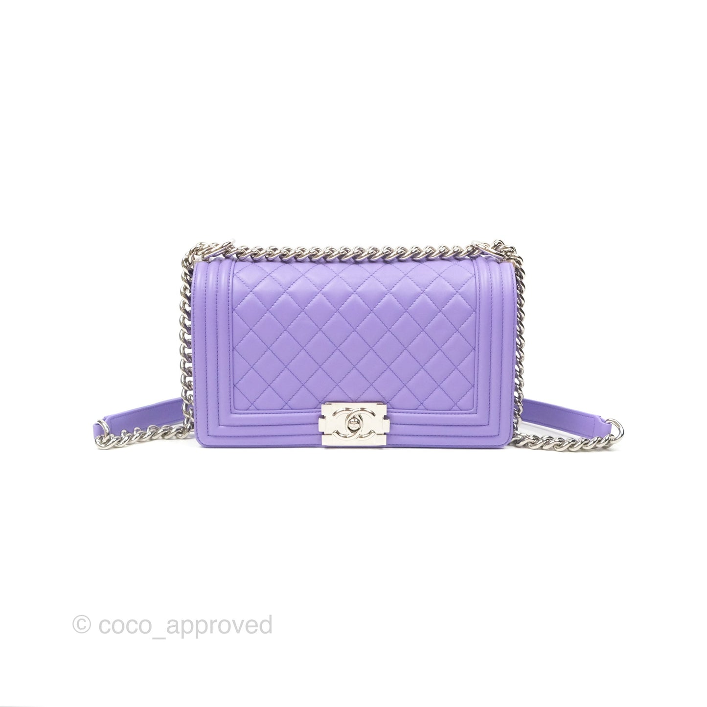Chanel Quilted Medium Boy Purple Calfskin Silver Hardware