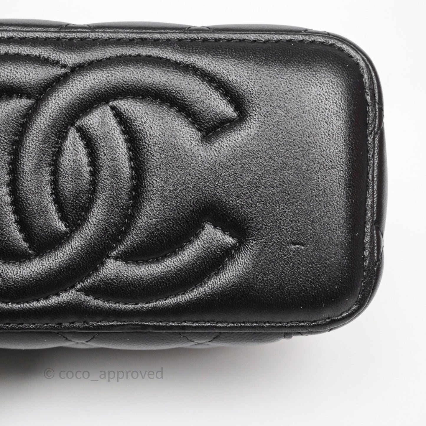 Chanel Vanity Rectangular Metal Top Handle Black Lambskin Aged Gold Hardware