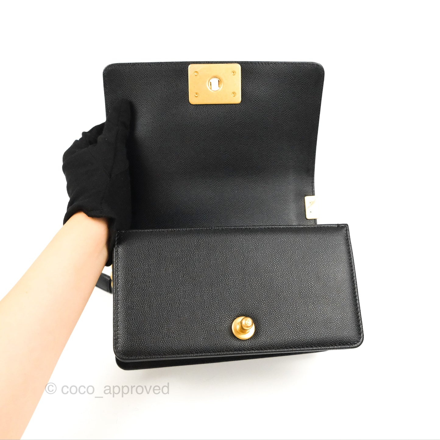 Chanel Small Boy Black Caviar Aged Gold Hardware