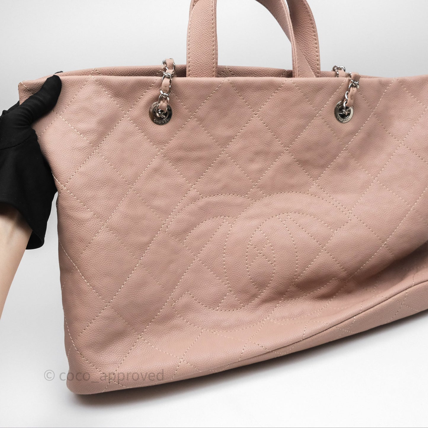 Chanel Quilted Tote Bag Pink Caviar Silver Hardware