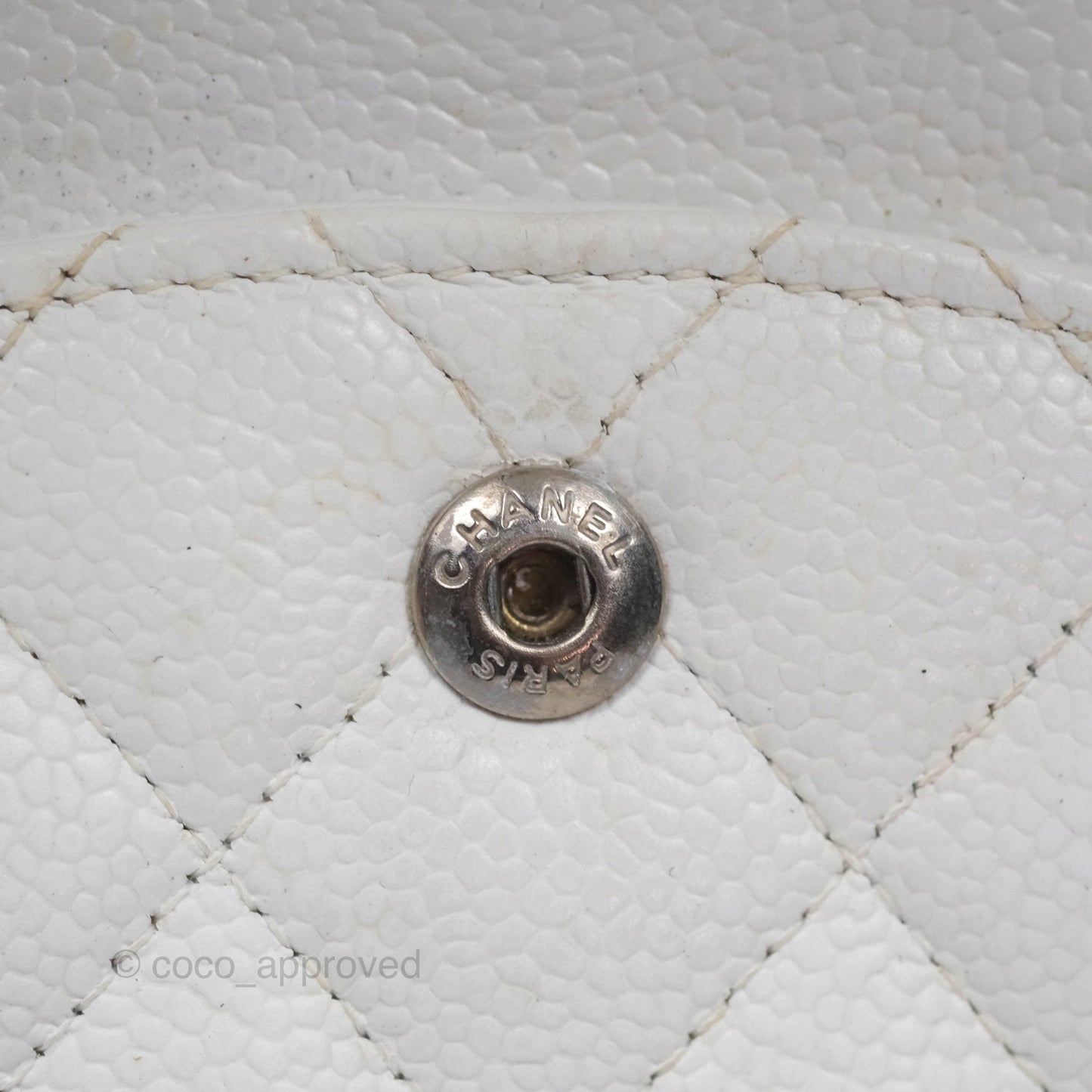 Chanel Classic M/L Medium Double Flap White Caviar Silver Hardware