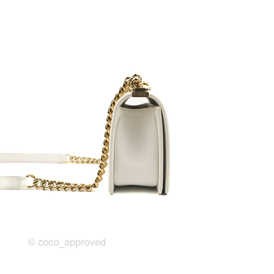 Chanel Medium Boy Bag White Calfskin Gold Hardware
