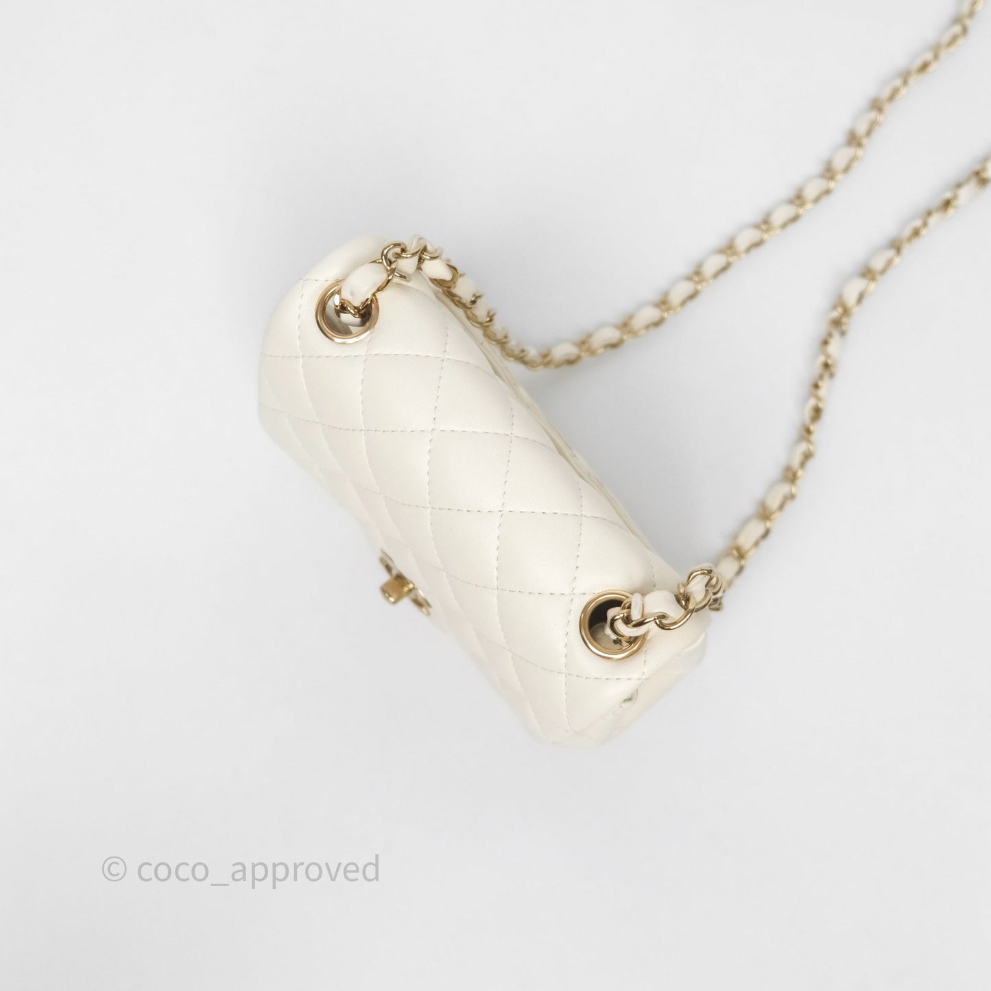Chanel Quilted Mini Square White Lambskin Gold Hardware
