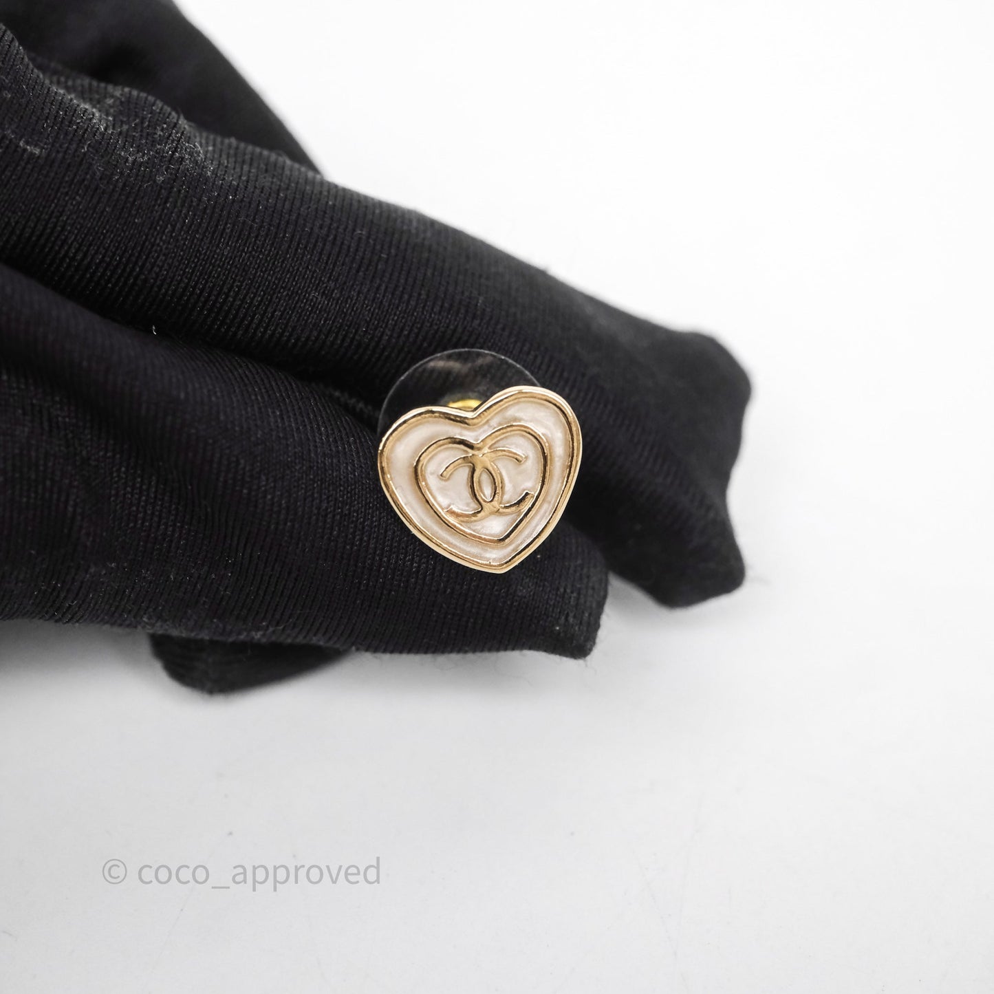 Chanel CC Heart Earrings White Gold Tone 24S