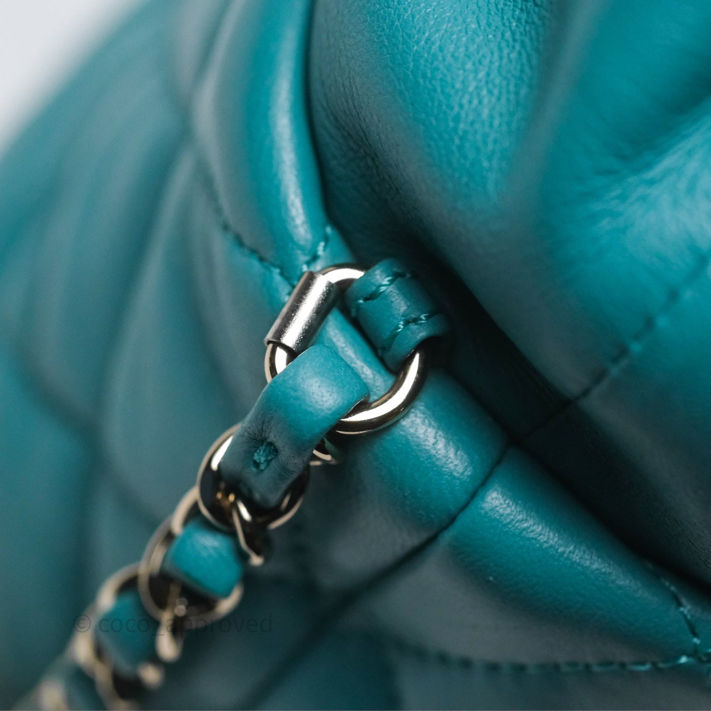 Chanel Pearl CC Drawstring Bucket Bag Teal Green Lambskin Gold Hardware