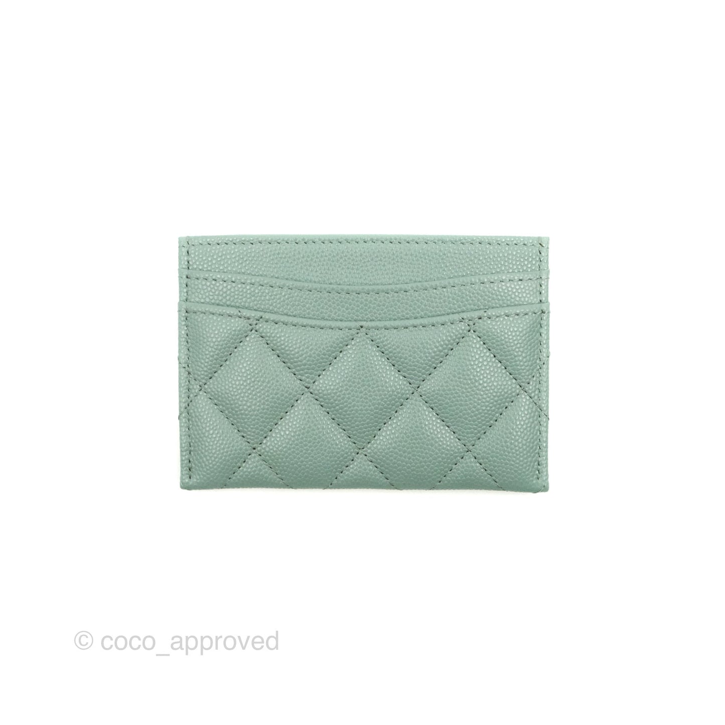 Chanel Classic Flat Card Holder Blue Tiffany Green Caviar Gold Hardware