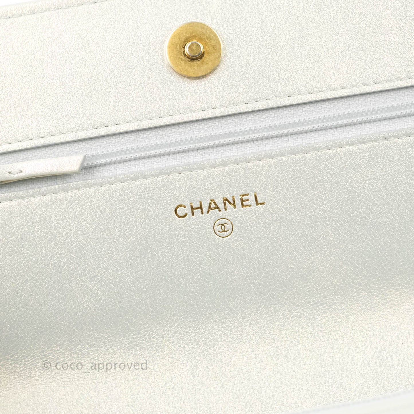 Chanel 19 Quilted Wallet on Chain WOC Iridescent White Mixed Hardware