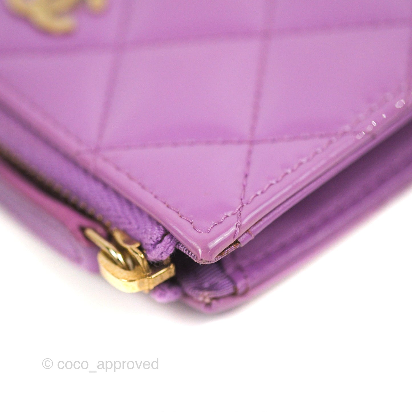 Chanel Classic Quilted Key Holder Purple Patent Gold Hardware
