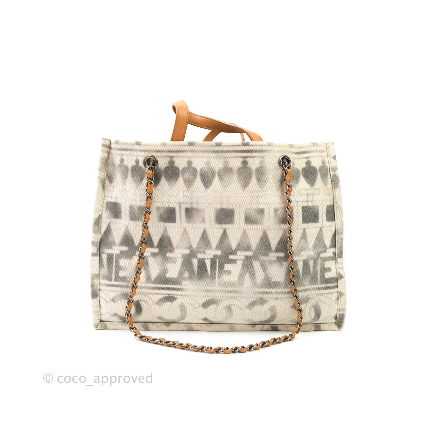 Chanel Print Fabric Tote Ruthenium Hardware