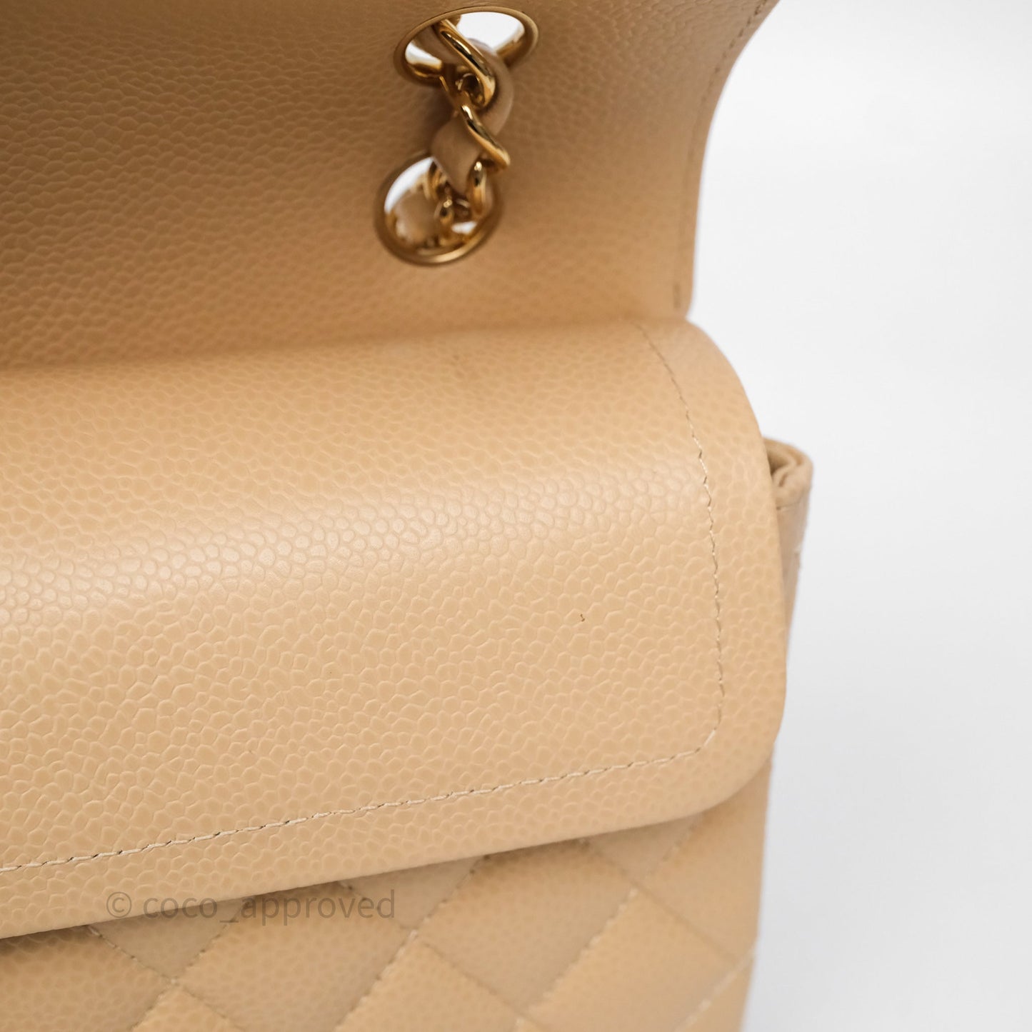 Chanel Small Classic Flap Quilted Beige Caviar Gold Hardware