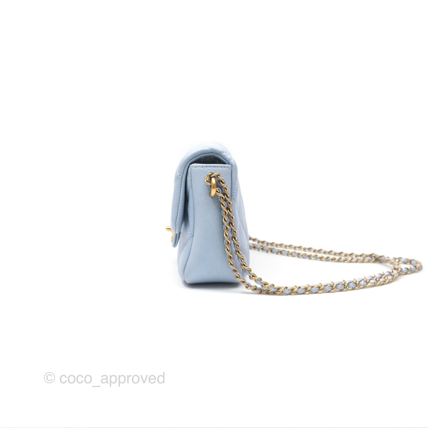 Chanel Quilted My Perfect Mini Iridescent Blue Caviar Aged Gold Hardware