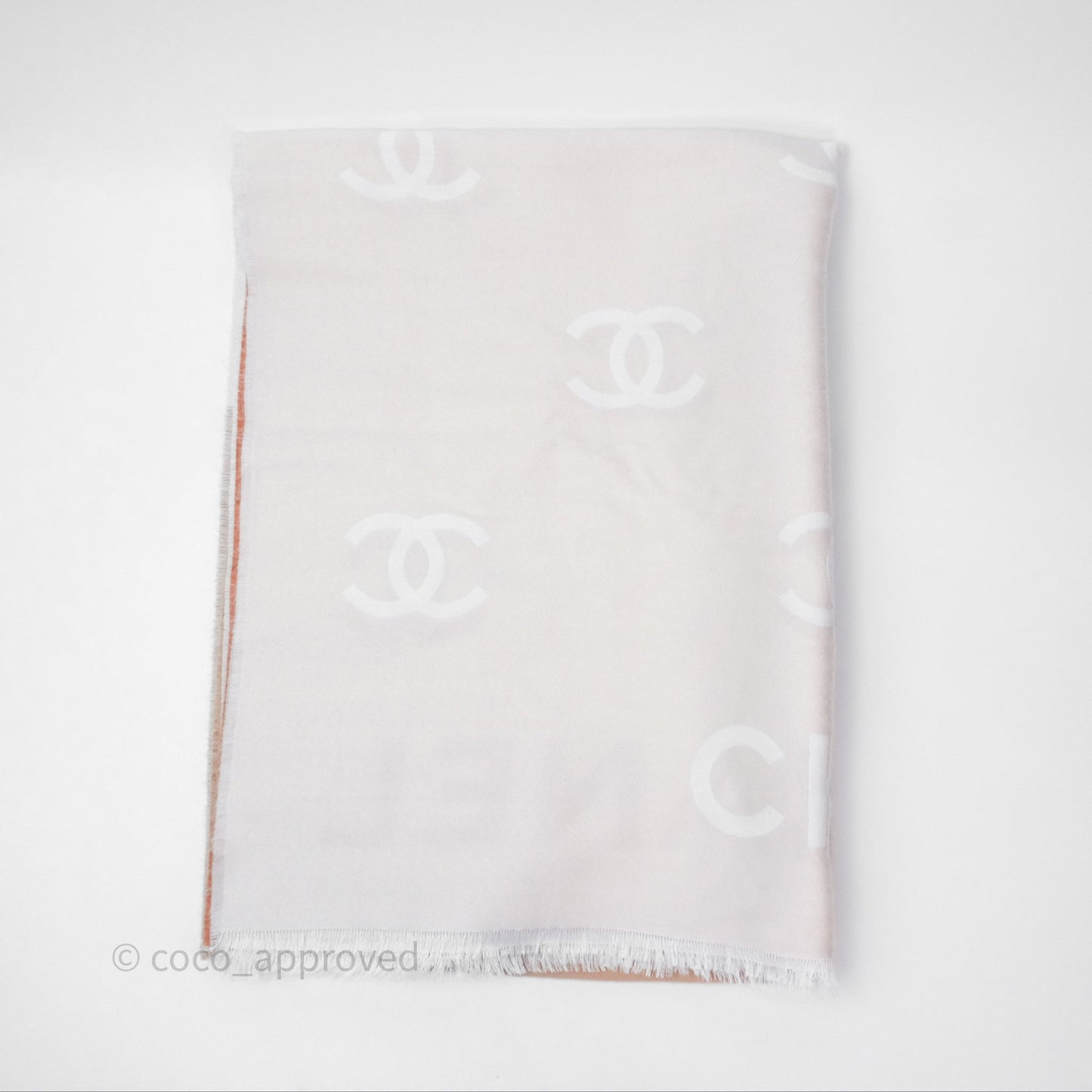 Chanel CC Logo Scarf Wool Coral 25C