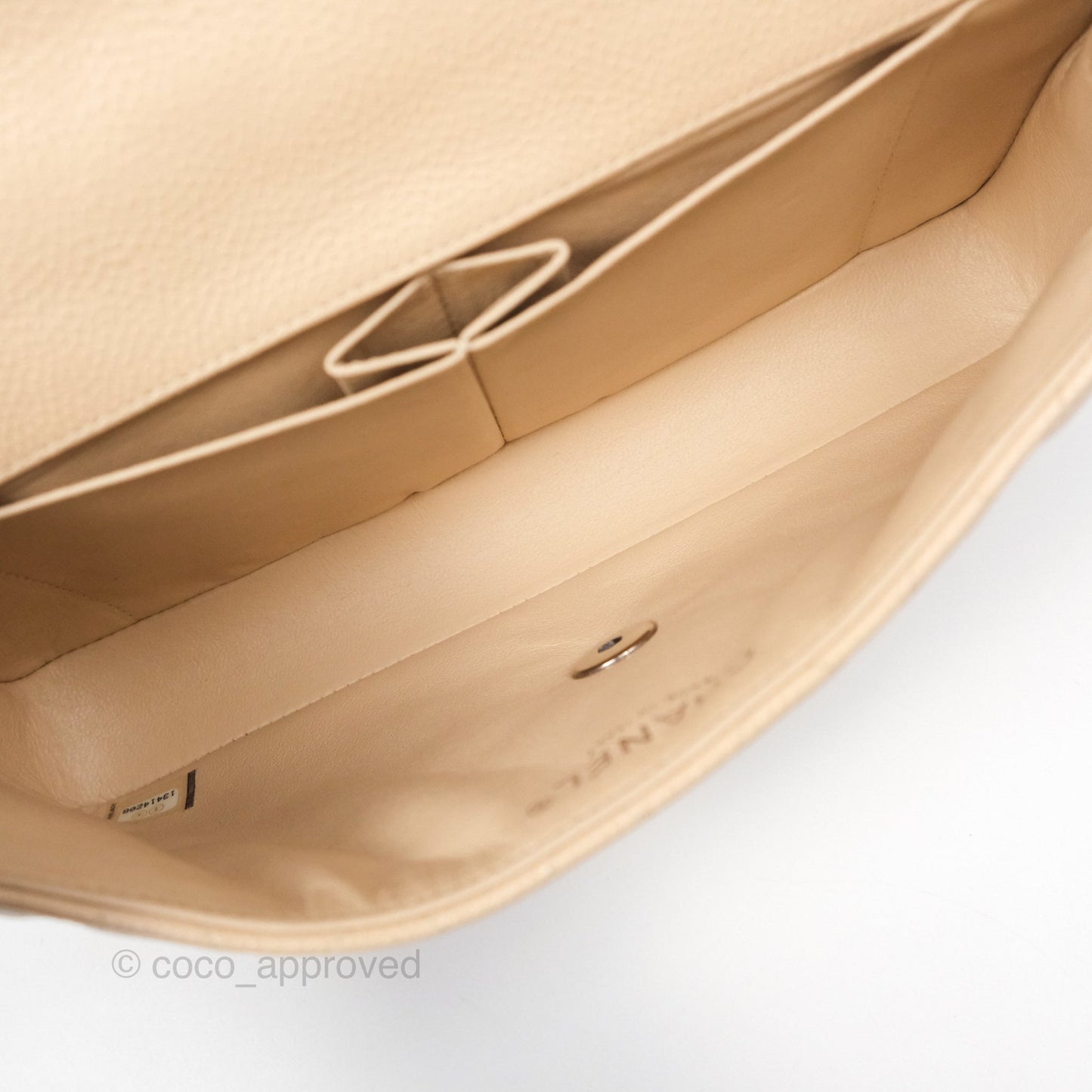 Chanel Quilted East West Flap Beige Caviar Silver Hardware